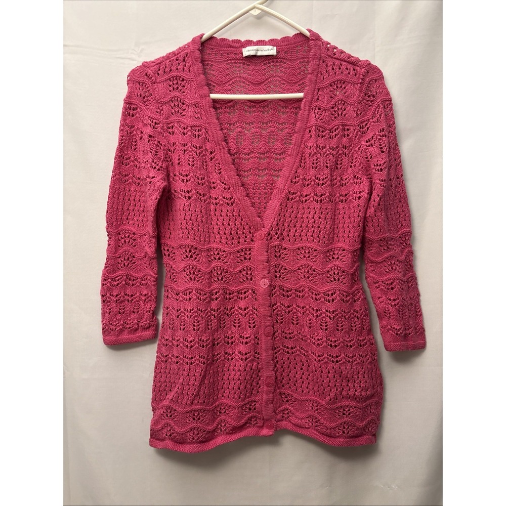 Vtg Christopher Banks Crochet Cardigan Sweater Size‎ S Barbie Pink Barbiecore